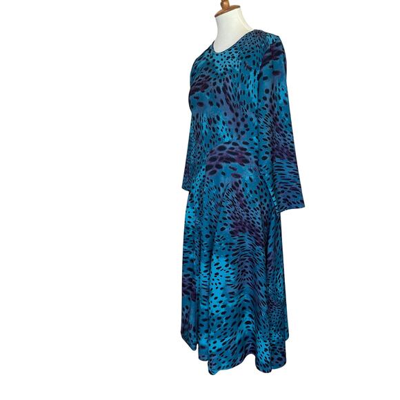 Natori Leopard Fit Flare Midi Dress Teal MEDIUM Career Modest Animal Print $398 - Picture 7 of 11